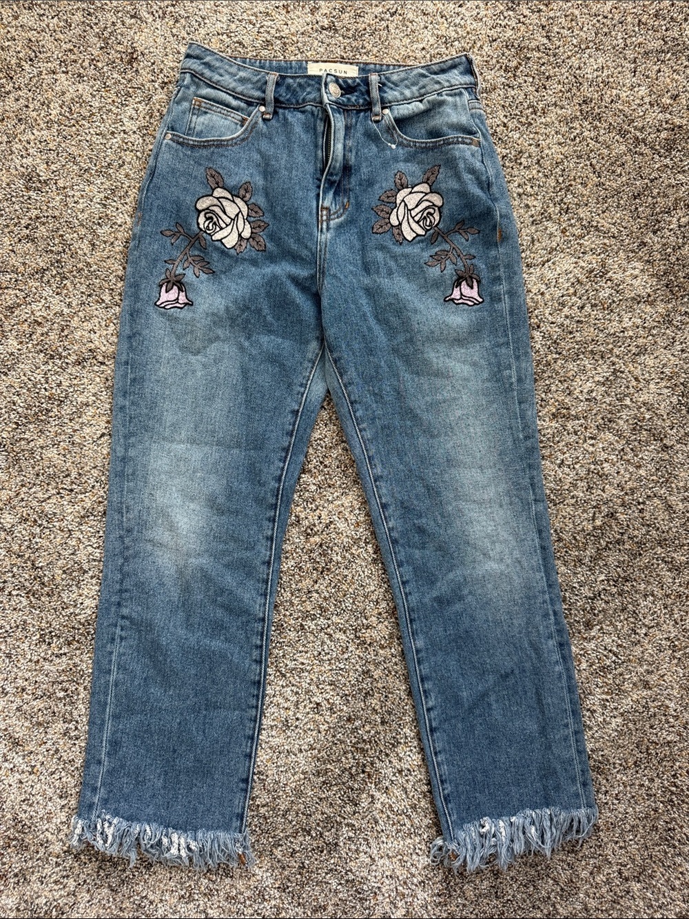 PacSun Blue Jeans with Embroidered Roses